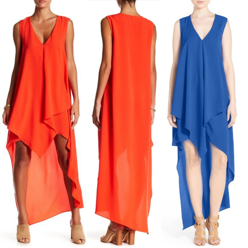 Adeline Rae Ruffle Hi-Lo Dress, Orange-red, Sz S